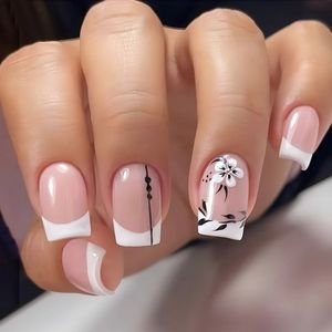 🐢2/$15 French Manicure with Floral Press On Nails